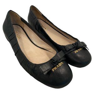 Prada Black Calf Leather Milano Ballet Flats